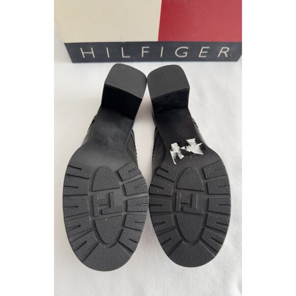 Vintage Y2K Tommy Hilfiger SlipOn Black Leather Chunky Block Heel Shoes W/Box 7M - Picture 7 of 9